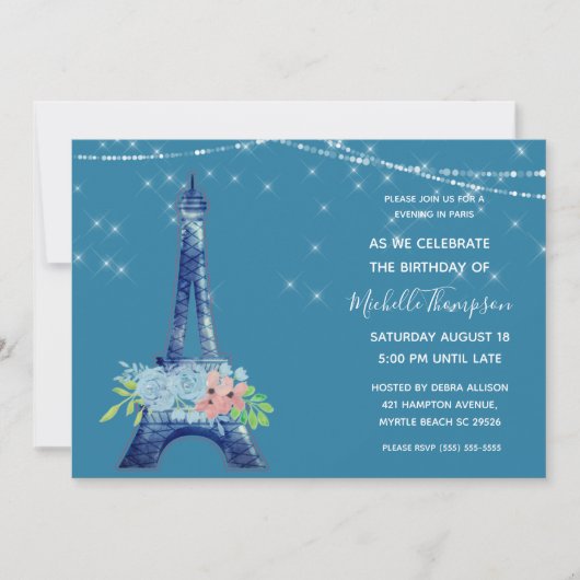 Invitation Marine Paris Tour Eiffel Parties scintillant Flora (Devant)