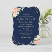 Invitation Marine Peach Gold Floral Confetti Fête des mariées (Debout devant)