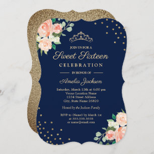 Invitation Marine Pêche or Floral Confetti Sweet sixteen