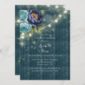 Invitation Marine Peonies et Turquoise Rose Couples Douche (Devant / Derrière)