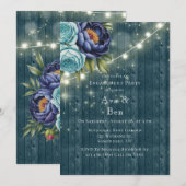 Invitation Marine Peonies et Turquoise Rose Engagement Party (Devant / Derrière)