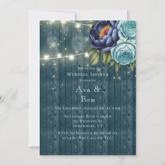 Invitation Marine Peonies et Wedding shower Rose Turquoise (Devant)