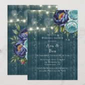 Invitation Marine Peonies et Wedding shower Rose Turquoise (Devant / Derrière)