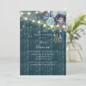 Invitation Marine Peonies & Fête des mariées Rose Turquoise (Debout devant)