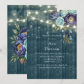 Invitation Marine Peonies & Fête des mariées Rose Turquoise (Devant / Derrière)