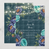 Invitation Marine Peonies & Turquoise Rose Mariage Célébratio (Devant / Derrière)
