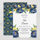 Invitation Marine Peony Citrus peint Fête des mariées florale (Devant / Derrière)