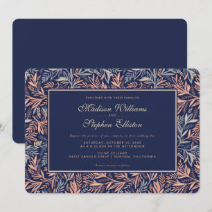 Invitation Marine & Pink Floral & Plante Motif - Mariage