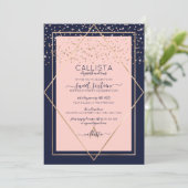 Invitation Marine Pink Gold Confetti Bordure Sweet 16 (Debout devant)