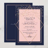 Invitation Marine Pink Gold Confetti Bordure Sweet 16 (Devant / Derrière)