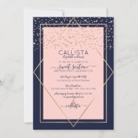 Marine Pink Gold Confetti Bordure Sweet 16
