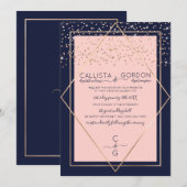 Invitation Marine Pink Gold Confetti Geo Mariage frontière (Devant / Derrière)
