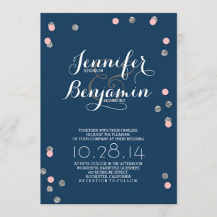 Invitation Marine Pink & Silver Confetti Mariage moderne Invi