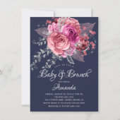 Invitation Marine Pink & Silver Floral Baby Brunch Douche (Devant)