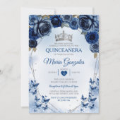 Invitation Marine Quinceañera Argent papillon de la Couronne  (Devant)