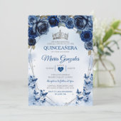 Invitation Marine Quinceañera Argent papillon de la Couronne  (Debout devant)
