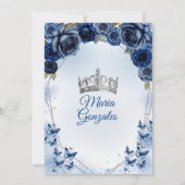 Invitation Marine Quinceañera Argent papillon de la Couronne  (Dos)