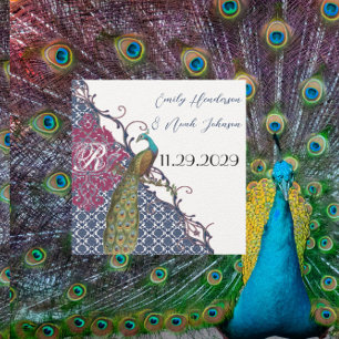 Invitation Marine & Raspberry Peacock Damask Enregistrer la d