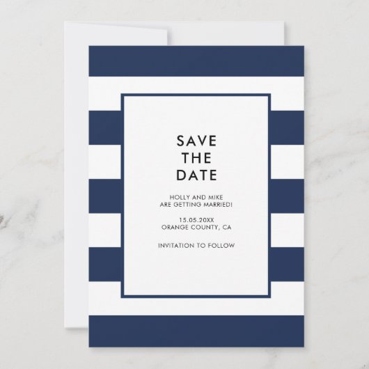 Invitation Marine Rayures Blanches Chic Simple Moderne Minima (Devant)