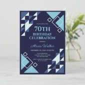 Invitation Marine Rectangle bleu triangle géométrique Anniver (Debout devant)