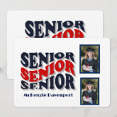 Invitation Marine Red Super Senior 2 Photo Collage Graduation (Devant / Derrière)