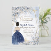 Invitation Marine Robe Bleue fille, Fleurs Bleues Quinceanera (Debout devant)