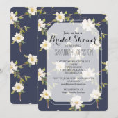 Invitation Marine Romantique Bleu Blanc Floral Douche nuptial (Devant / Derrière)