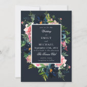 Invitation Marine Romantique Bleu Bleu rose floral rose (Devant)