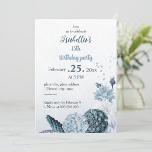 Invitation Marine romantique bleu poussiéreux fleur anniversa