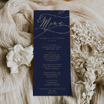 Invitation Marine romantique et or Menu imprimé ou imprimable<br><div class="desc">Cette carte romantique marine et or imprimé ou imprimable est parfaite pour un mariage simple. Le design classique moderne comprend des tourbillons fantaisistes et des fleurs fantaisistes avec une magnifique typographie de feuille d'or en faux champagne. Ce menu peut être utilisé pour une réception de mariage, un dîner de répétition...</div>