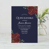 Invitation Marine romantique & Rose rouge Quinceanera Invitat (Debout devant)