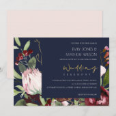 INVITATION MARINE ROSE BURGUNDY PROA MARIAGE FLORAL (Devant / Derrière)