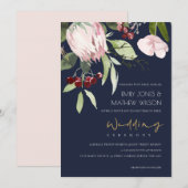 INVITATION MARINE ROSE BURGUNDY PROA MARIAGE FLORAL (Devant / Derrière)