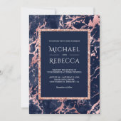 Invitation Marine Rose en marbre bleu or tout en un Mariage (Devant)