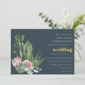 INVITATION MARINE ROSE FLORAL DÉSERT CACTI FOLIAGE MARIAGE (Debout devant)