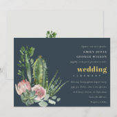 INVITATION MARINE ROSE FLORAL DÉSERT CACTI FOLIAGE MARIAGE (Devant / Derrière)