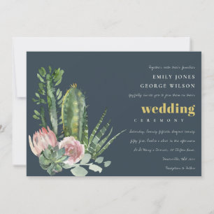 INVITATION MARINE ROSE FLORAL DÉSERT CACTI FOLIAGE MARIAGE