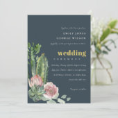 INVITATION MARINE ROSE FLORAL DÉSERT CACTI FOLIAGE MARIAGE (Debout devant)