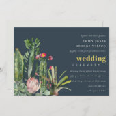 INVITATION MARINE ROSE FLORALE CACTI FAUNA MARIAGE DE COULEUR (Devant / Derrière)