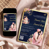 Invitation Marine rose Florale QR Code Anand Karaj Sikh Maria