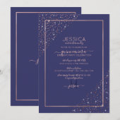 Invitation Marine Rose Gold Confetti Corners Quinceañera (Devant / Derrière)