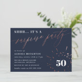 Invitation Marine & Rose Gold Script Surprise Party Invitatio (Debout devant)