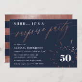 Invitation Marine & Rose Gold Script Surprise Party Invitatio (Devant / Derrière)