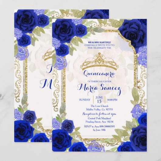 Invitation Marine Rose Mexicaine fille Charra Mis Quince (Devant / Derrière)