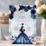 Invitation Marine rose Mis Quince Floral Couronne Quinceañera<br><div class="desc">Pink Mis Quince Marine Bleu Floral Argent Couronne Quinceañera Invitation 15 Anos Anniversaire</div>