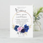 Invitation Marine | Royal Blue Blush Rose FlorMariage (Debout devant)