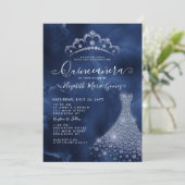Invitation Marine Royal Blue Diamond Tiara Robe Quinceanera (Debout devant)