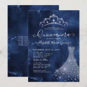 Invitation Marine Royal Blue Diamond Tiara Robe Quinceanera (Devant / Derrière)