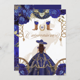 Invitation Marine Royal Blue Western Charro Quinceanera 2 côt