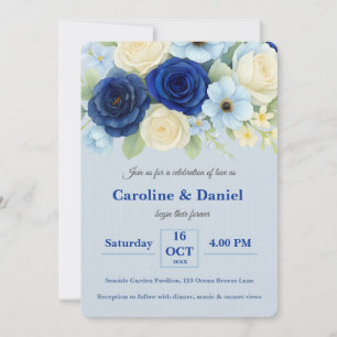 Invitation Marine Royal Bue Mariage Aquarelle couleur ivoire